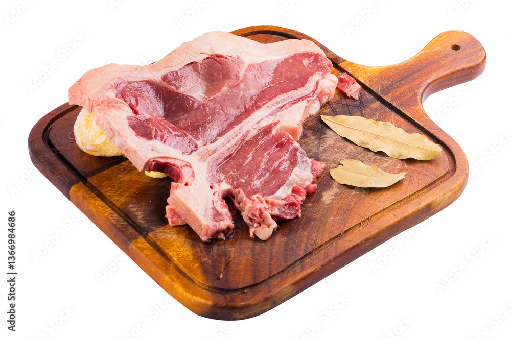 Beef steak T-bone. Raw beef steak T-bone on a wooden board isolated on transparent background