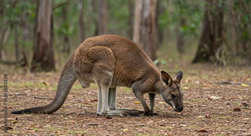 Fototapeta premium Wallaby Foraging in Australian Forest