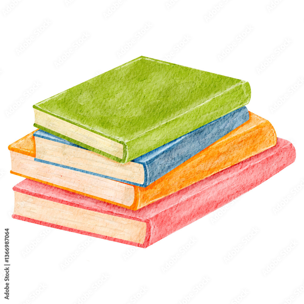 Fototapeta premium Colorful Watercolor Book Stack Illustration