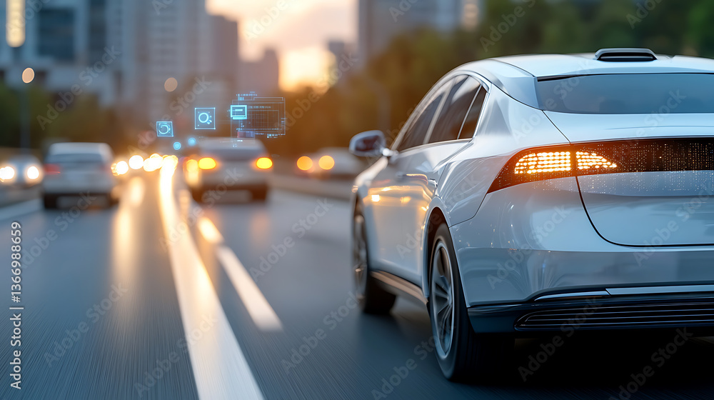 Autonomous vehicles navigating smart city roads urban environment technological innovation futuristic viewpoint sustainable transportation Autonomous vehicles navigating smart city roads urban environment technological innovation futuristic viewpoint sustainable transportation