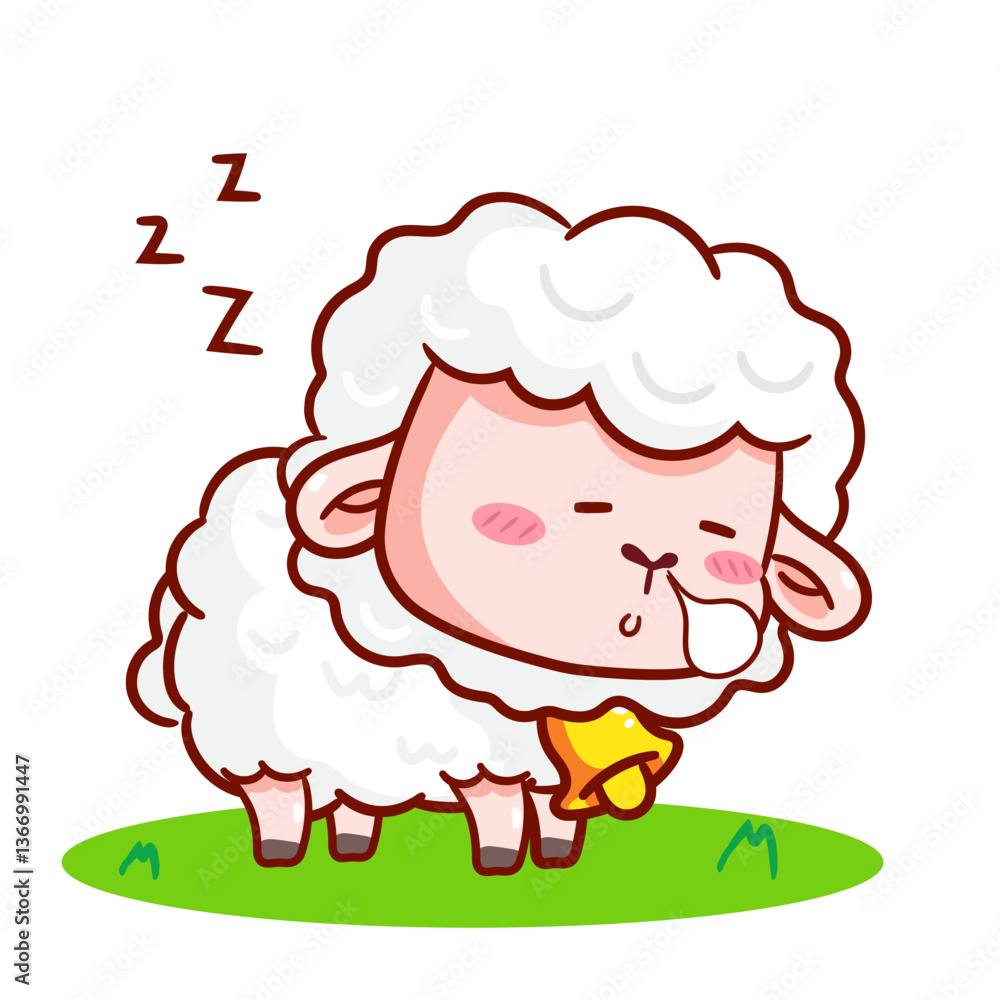 Cute sleepy sheep cartoon character. Adorable and kawaii animal concept design. Sticker mascot icon vector illustration Cute sleepy sheep cartoon character. Adorable and kawaii animal concept design. Sticker mascot icon vector illustration