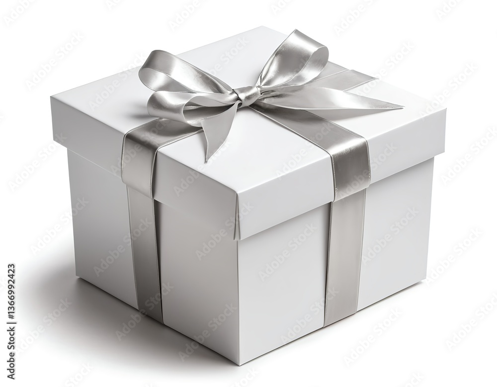 White Gift Box with Silver Ribbon White Gift Box with Silver Ribbon