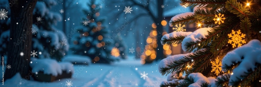 Winter festive holiday display with snowflakes and Christmas decorations on a window or wall , window, holiday, winter Winter festive holiday display with snowflakes and Christmas decorations on a window or wall , window, holiday, winter