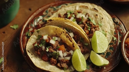Delicious Tacos on a Plate with Lime Wedges Ready to Eat and Enjoy