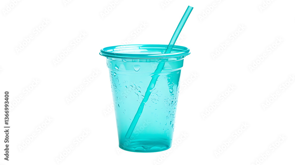 Trendy Turquoise Plastic Cup with Straw Refreshing & Isolated PNG Trendy Turquoise Plastic Cup with Straw Refreshing & Isolated PNG