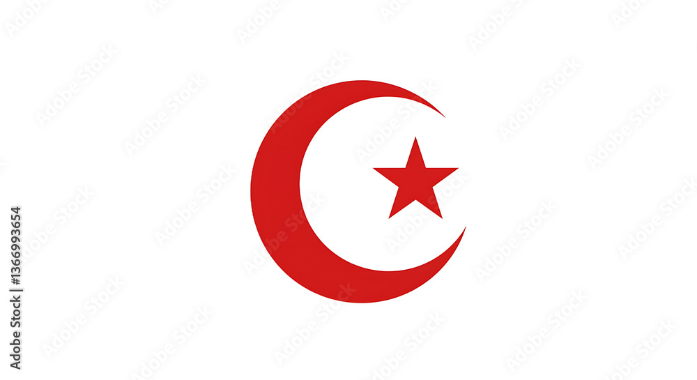 A red crescent moon and star symbol on a black background in a simple flat graphic design style A red crescent moon and star symbol on a black background in a simple flat graphic design style