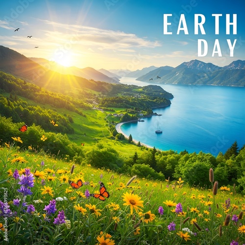 Beautiful Lake Scenery with Earth Day Text – Celebrate Nature