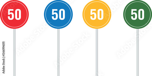 Four speed limit signs with the number 50