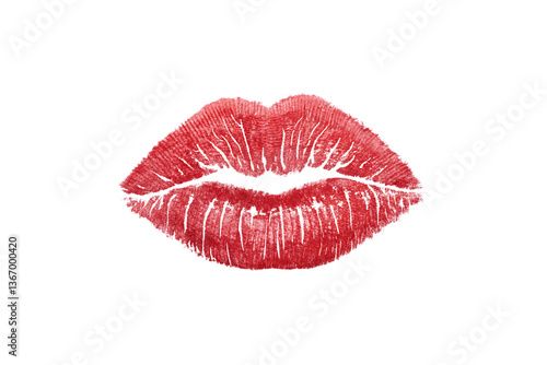 Perfectly centered red kiss imprint with well-defined contours. A bold symbol of love, flirtation, and charm delivering silent passion in a single, isolated on a transparent background