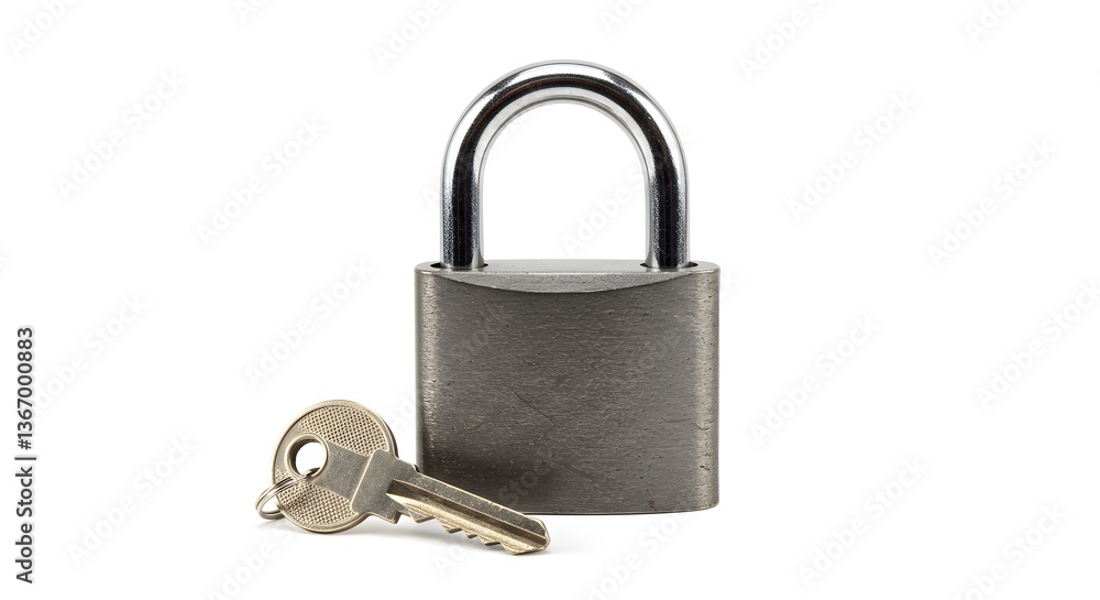 Padlock and Key on White Background Security and Safety Concept Padlock and Key on White Background Security and Safety Concept