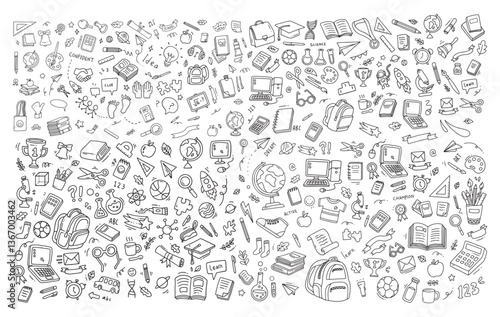 Hand drawn of school elements. Doodle of back to school sketch