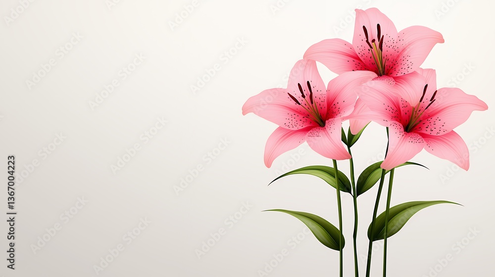 Three pink lilies against a light background. Three pink lilies against a light background.
