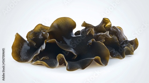 Pile of brown, wavy, ear-like fungi. Fresh, organic, and edible. Detailed textures