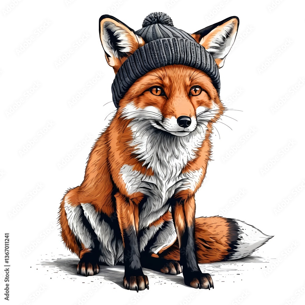 Fototapeta premium Stylish Fox in Winter Beanie