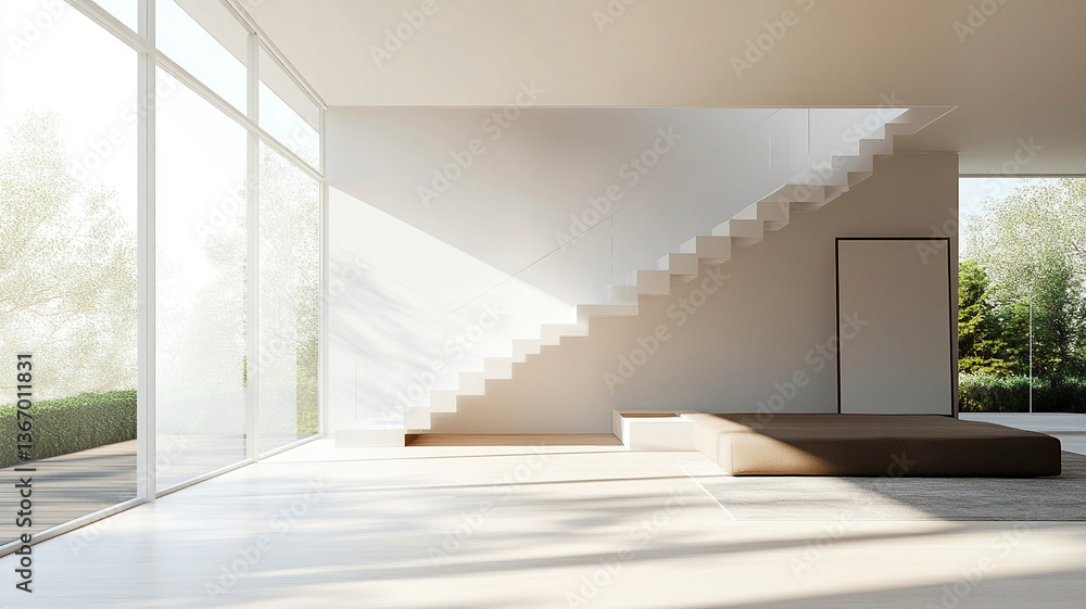 Fototapeta premium contemporary house with open spaces and floor to ceiling windows