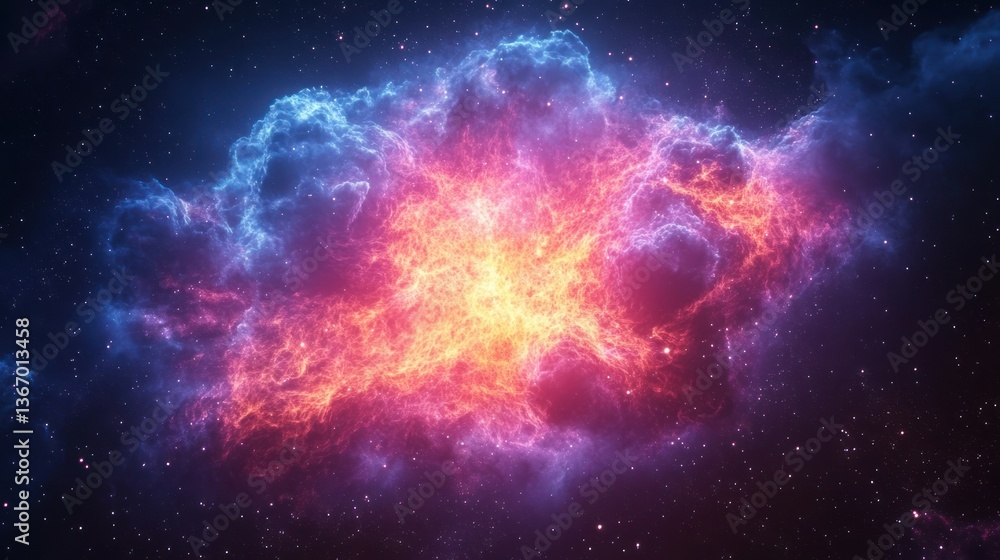Naklejka premium Cosmic Nebula: A Fiery Dance of Celestial Colors