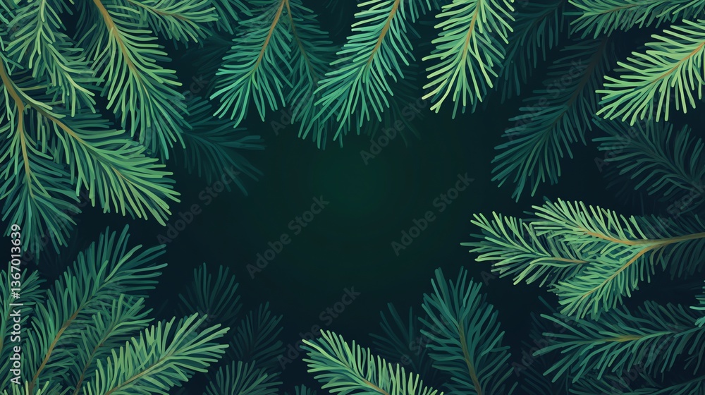 Fir Branches Frame Dark Green Background for Christmas Holiday Design Fir Branches Frame Dark Green Background for Christmas Holiday Design