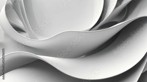 Abstract White Spherical Shapes Swirling in Modern Design with Smooth Reflective Surfaces and Elegant Curves