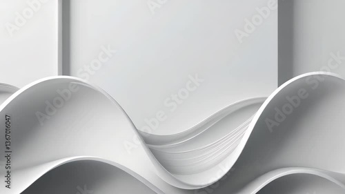 Abstract White Wavy Paper Layers on a Clean White Wall Modern Minimalist Geometric Design with Smooth Curves Digital Rendering