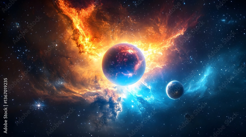 Obraz premium Galactic wonders nebula filaments and planets in cosmic space digital art vibrant universe