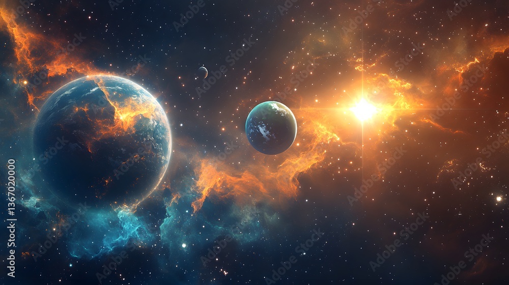 Obraz premium Cosmic exploration vibrant nebula and celestial bodies in a magnificent universe