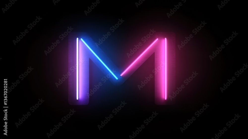 Neon letter M, glowing bright, dark background, graphic design element Neon letter M, glowing bright, dark background, graphic design element