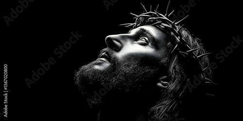 Photo of Monochrome Portrait of Man With Crown Looking Up Illustration
