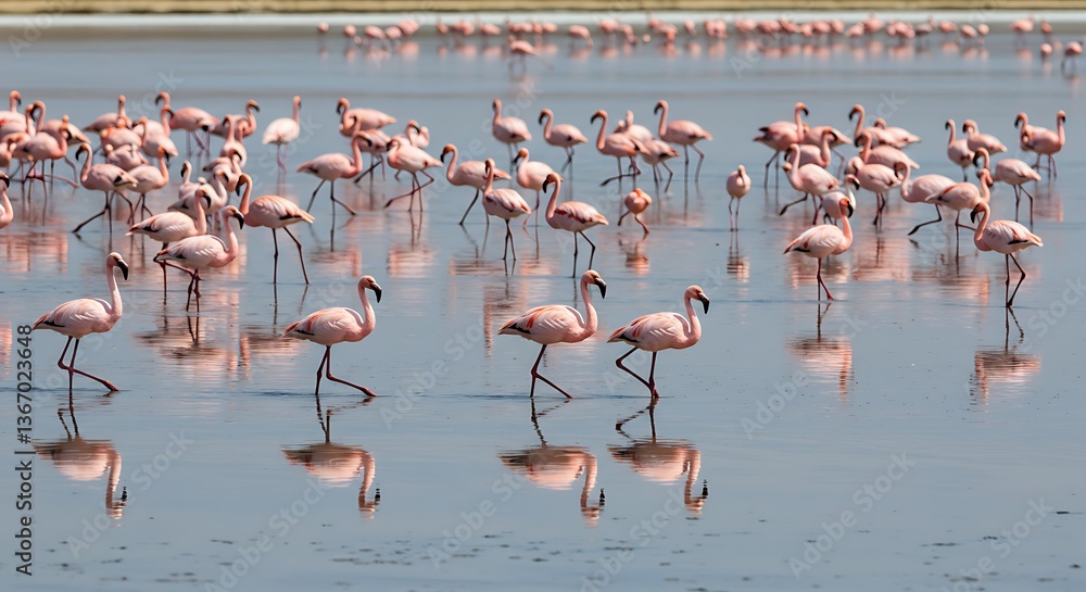 Fototapeta premium A Majestic Gathering: Flamingos in their Natural Habitat