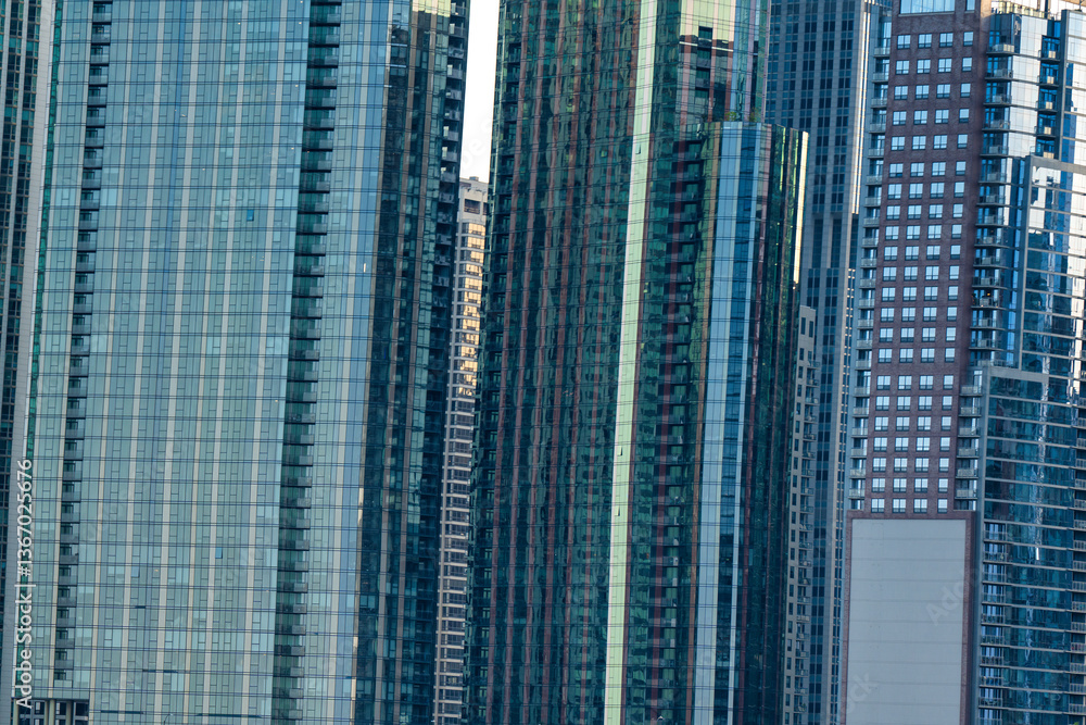Downtown Chicago skyscrapers at sunset