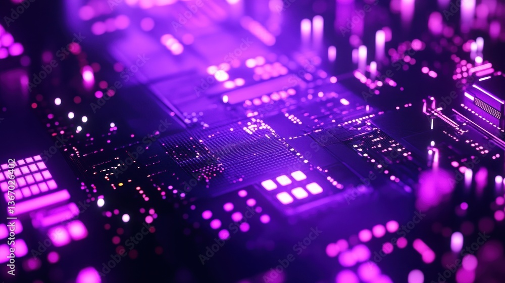 Obraz premium Abstract Circuit Board, Purple Glow, Tech