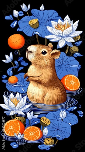 Capybara Lotus Pond Oranges.