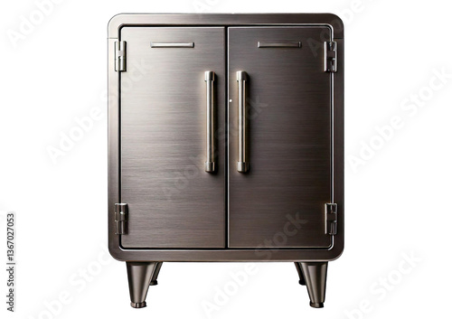 Storage solutions stainless steel cabinet in modern kitchen isolated on a transparent or white background.