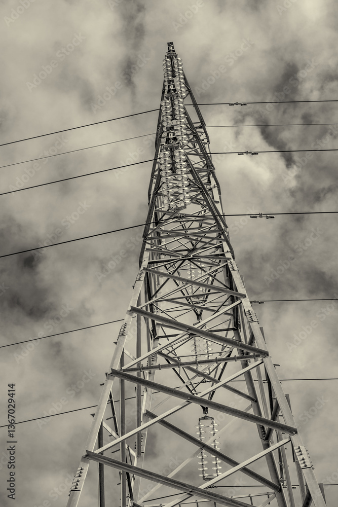 Electrical Transmission Tower Overlooking Construction Zone
