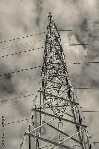 Obraz na płótnie Electrical Transmission Tower Overlooking Construction Zone w salonie