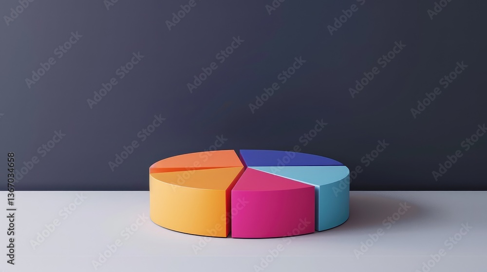 Obraz premium 3D Colorful Pie Chart on Minimalist Background
