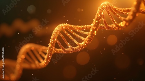 Golden DNA Helix: Genetic Molecule Structure for Scientific and Medical Research