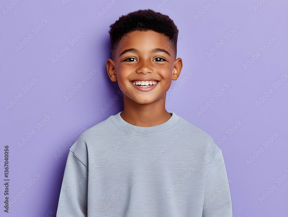 Portrait Of Smiling Boy Wearing Gray Sweater Against Purple Background Portrait Of Smiling Boy Wearing Gray Sweater Against Purple Background