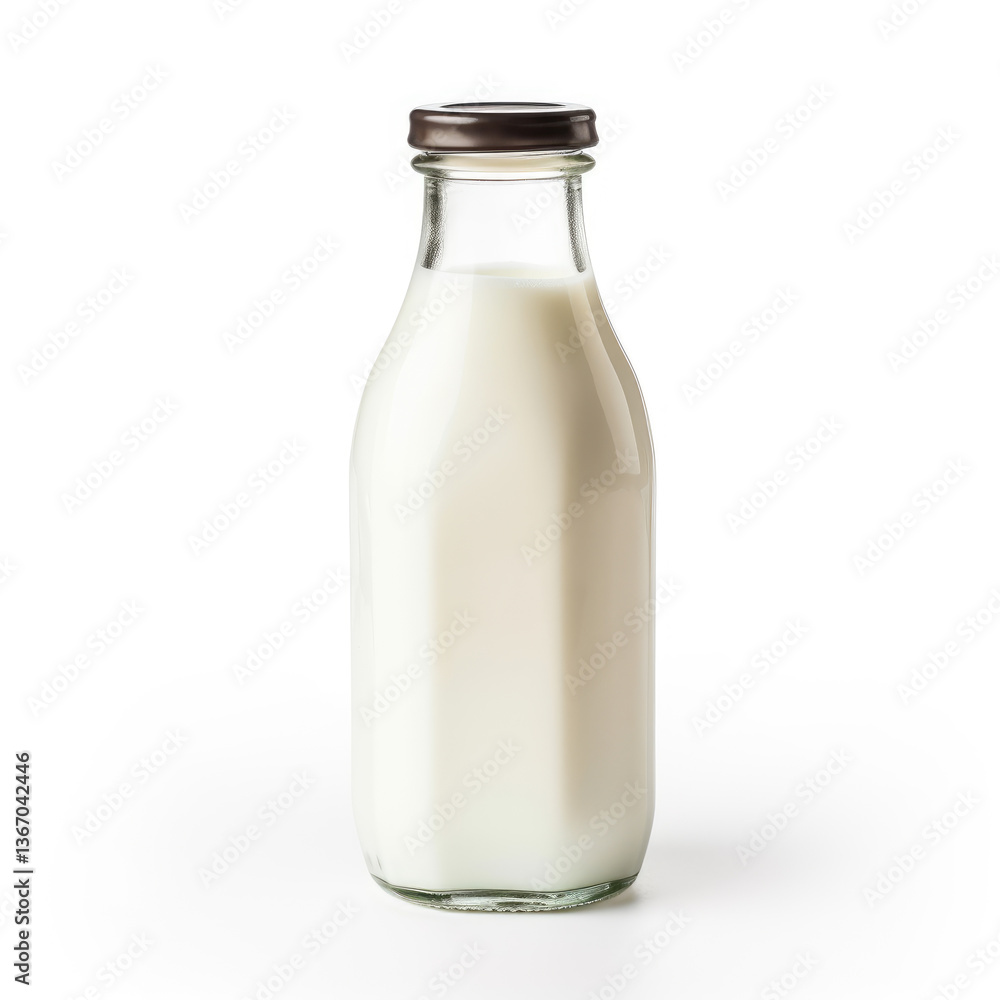 Small bottle of milk on white background Small bottle of milk on white background