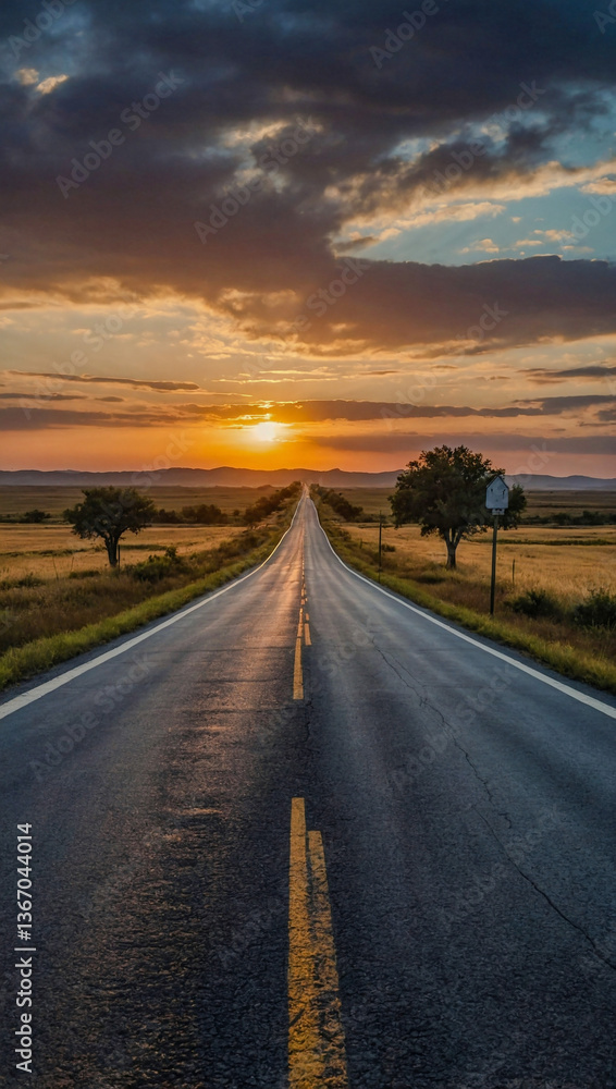 Fototapeta premium Empty road stretching toward a sunset