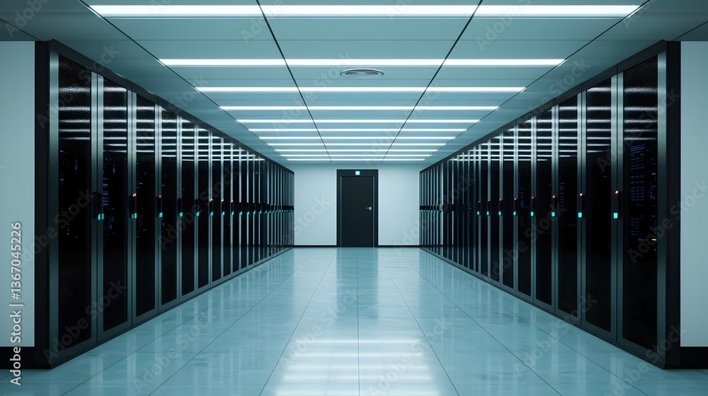 Fototapeta premium Modern Data Center Corridor with Rows of Server Racks