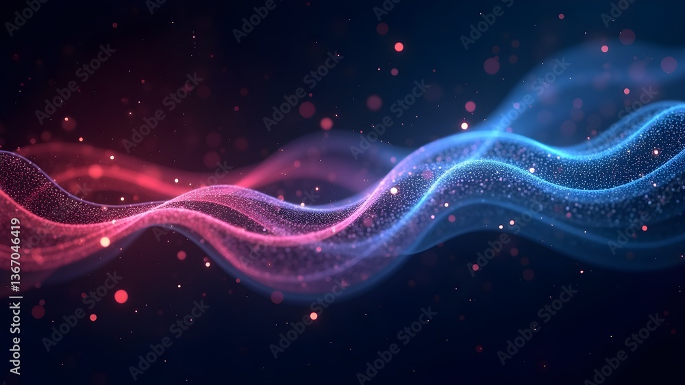 Obraz premium Abstract Wave of Particles - Energy Flow and Dynamic Design with Glowing Lights Background