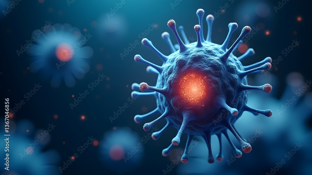 Close-up of a virus cell, concept for viral infection, pandemic and scientific research. Close-up of a virus cell, concept for viral infection, pandemic and scientific research.