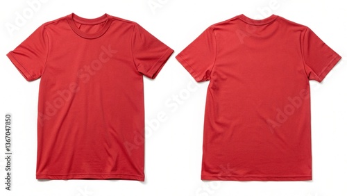 red t shirt front and back view, isolated on white background. Ready for your mock up design template