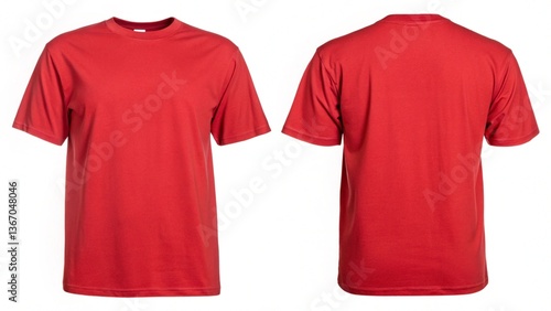 red t shirt front and back view, isolated on white background. Ready for your mock up design template