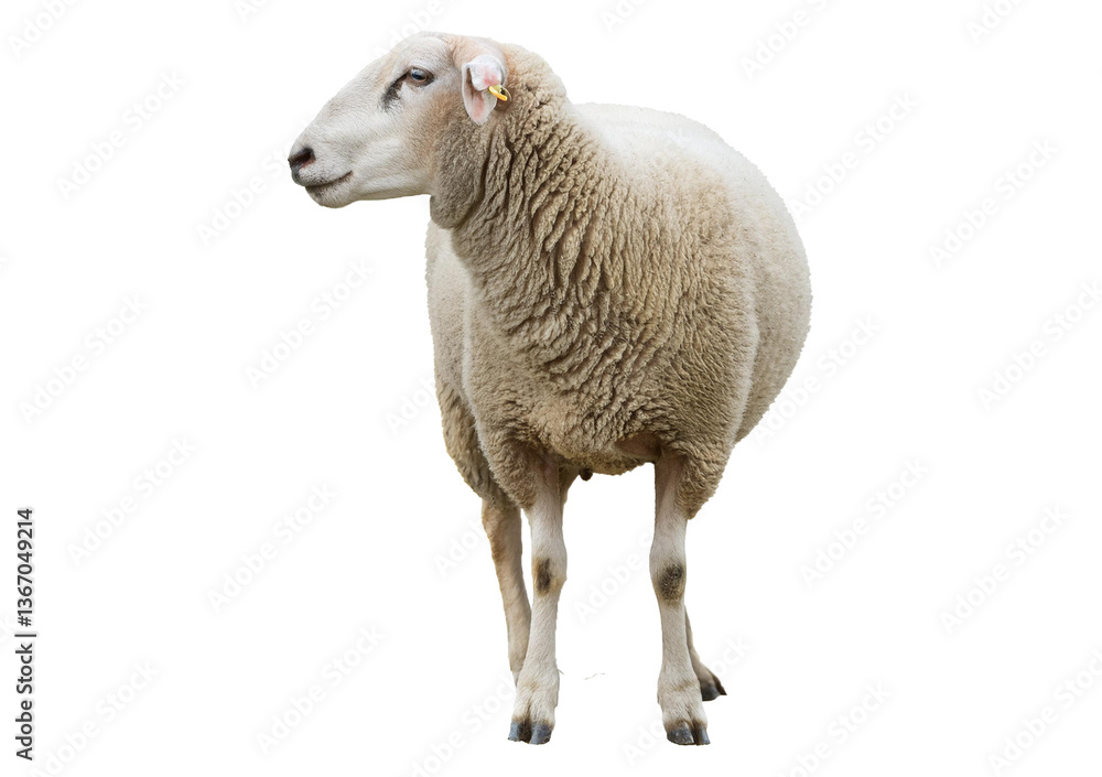 Sheep looking away against isolated on a transparent or white background Sheep looking away against isolated on a transparent or white background