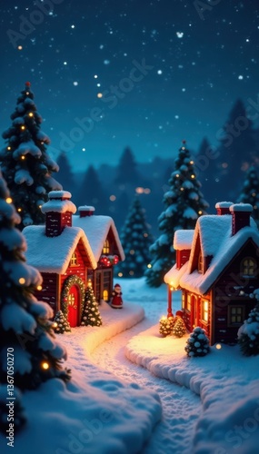 Wallpaper Mural Merry Christmas village scene with decorated houses and lights, village, lights Torontodigital.ca