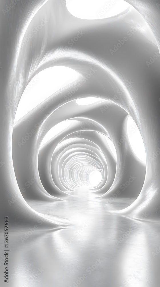 Obraz premium Futuristic Hallway with Spiraling White Walls and Soft Lighting