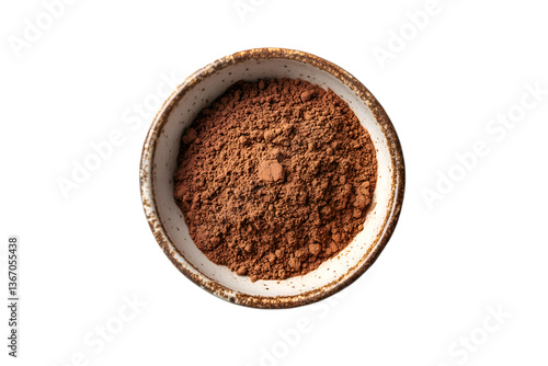 Cocoa powder in a small bowl dark background