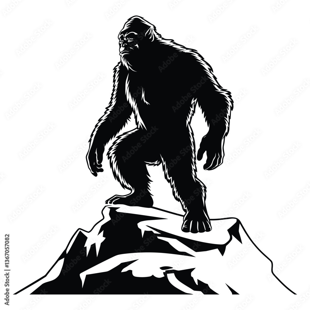 Fototapeta premium Mascot Himalayan Yeti Silhouette, Vector, Icon, Logo, White Background.