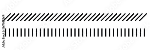 Slash line. Border with diagonal lines. Angle of tilt stripes. Black pattern of footer isolated vector on white background. EPS 10